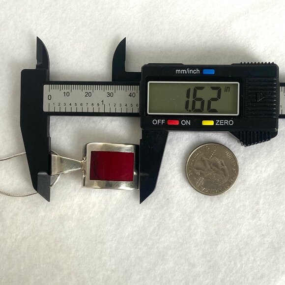 Solid Sterling Silver 925 Curved Sim Red Jasper Pendant Necklace 20" Snake Chain - Picture 14 of 16